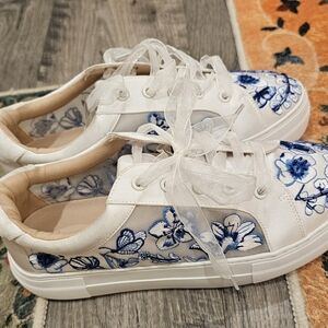 Betsey Johnson White and Blue Floral Sneakers